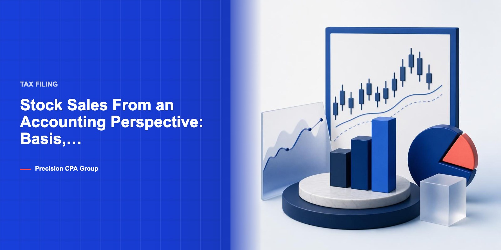 Illustration of investment records, a ledger, transaction documents, and stock market chart elements